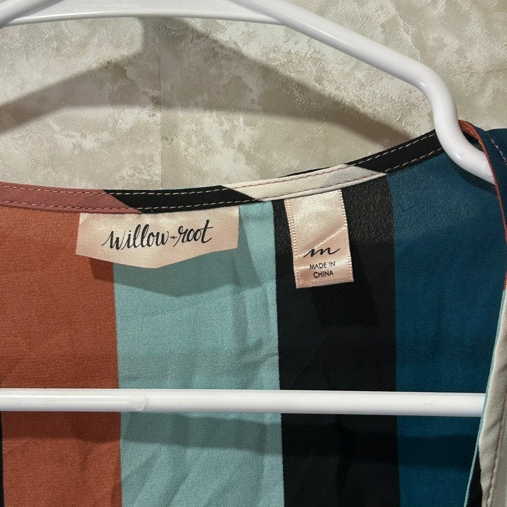 Willow Root Striped Tie Front Blouse Bell Sleeve Multicolor Top Womens Medium - Picture 3 of 6